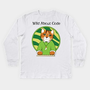 Wild About Code Programmer Tiger Cat Kids Long Sleeve T-Shirt